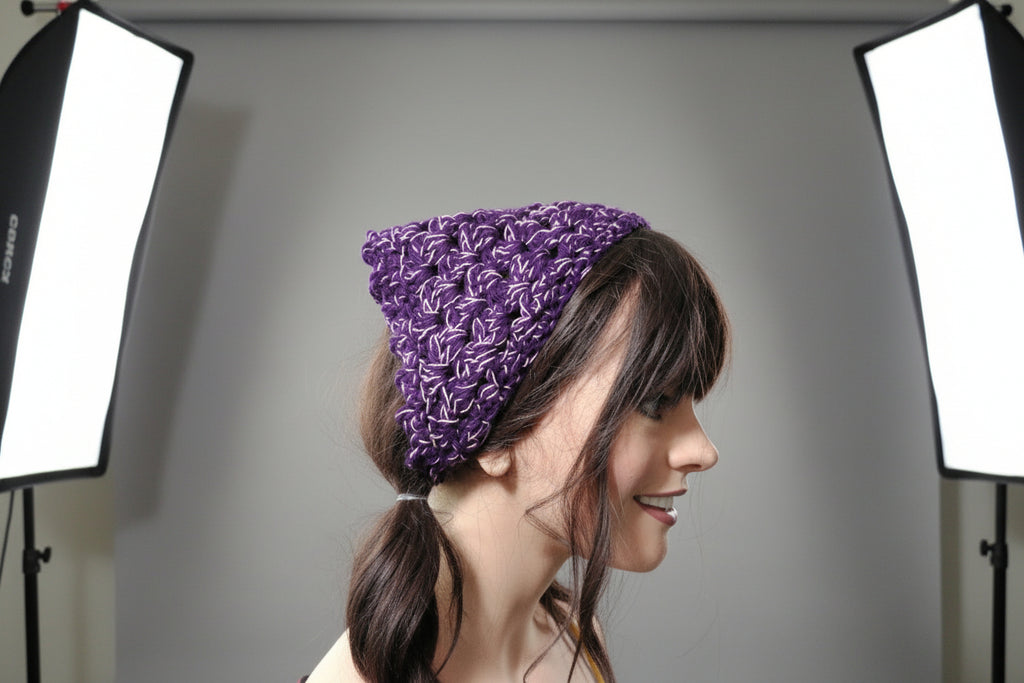 Granny Square bandana Purple w/pink