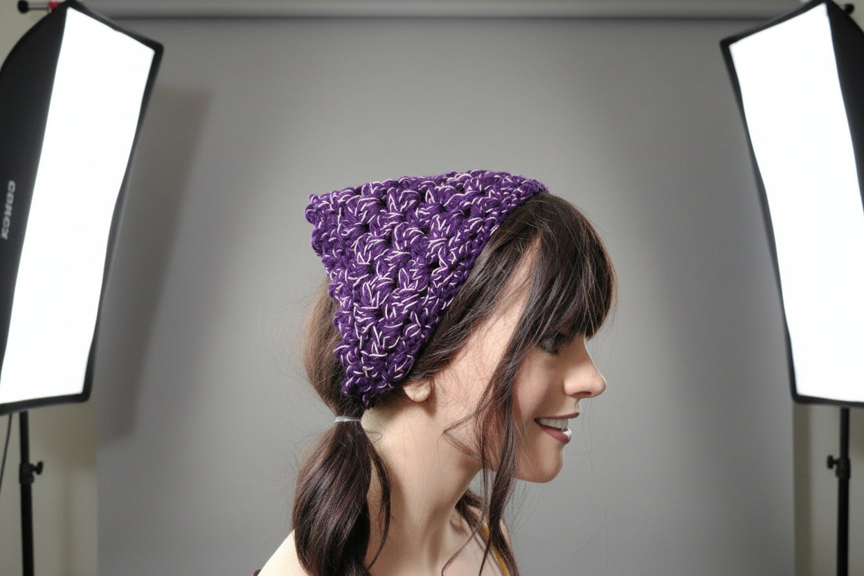 Granny Square bandana Purple w/pink