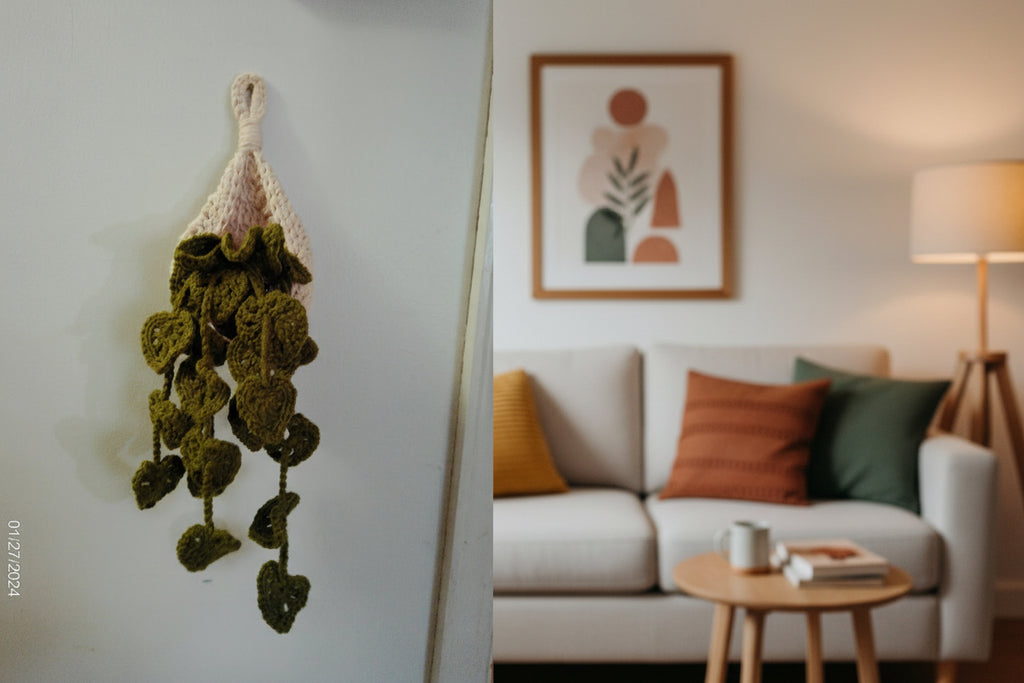Crochet hanging leafy plant