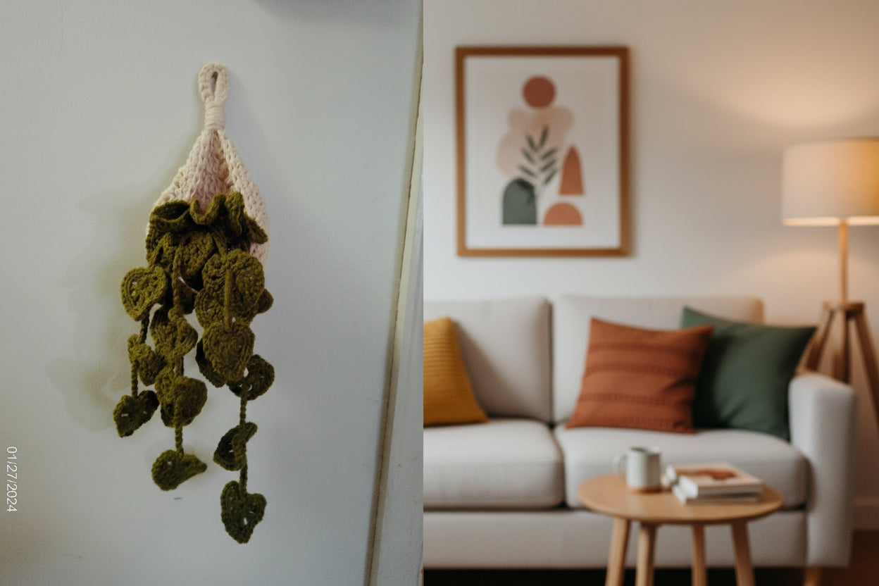 Crochet hanging leafy plant
