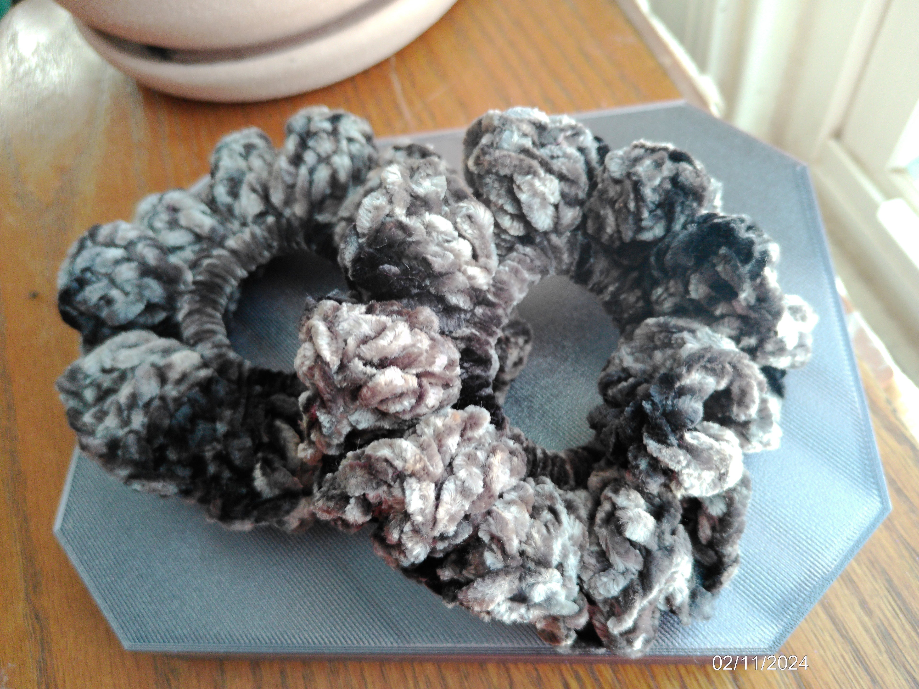 Deep Gray crushed Velvet scrunchie