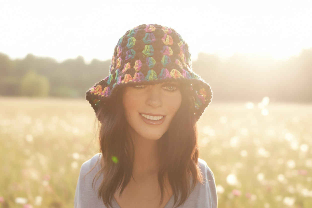 Bucket Hat Black/Rainbow