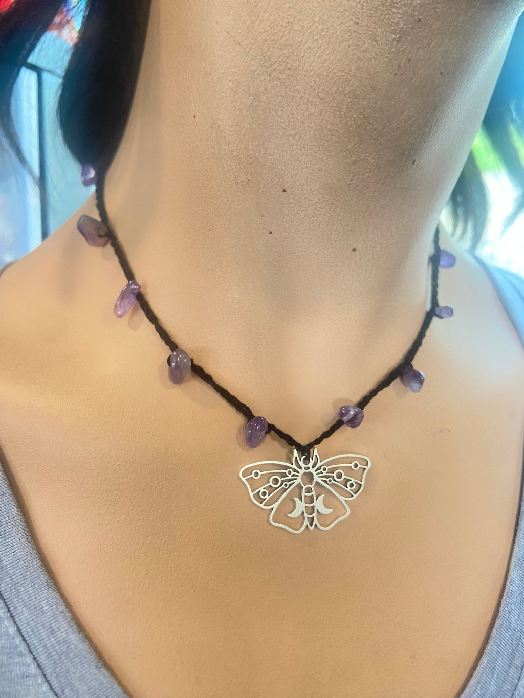 Moon moth necklace w/ Amethyst ￼