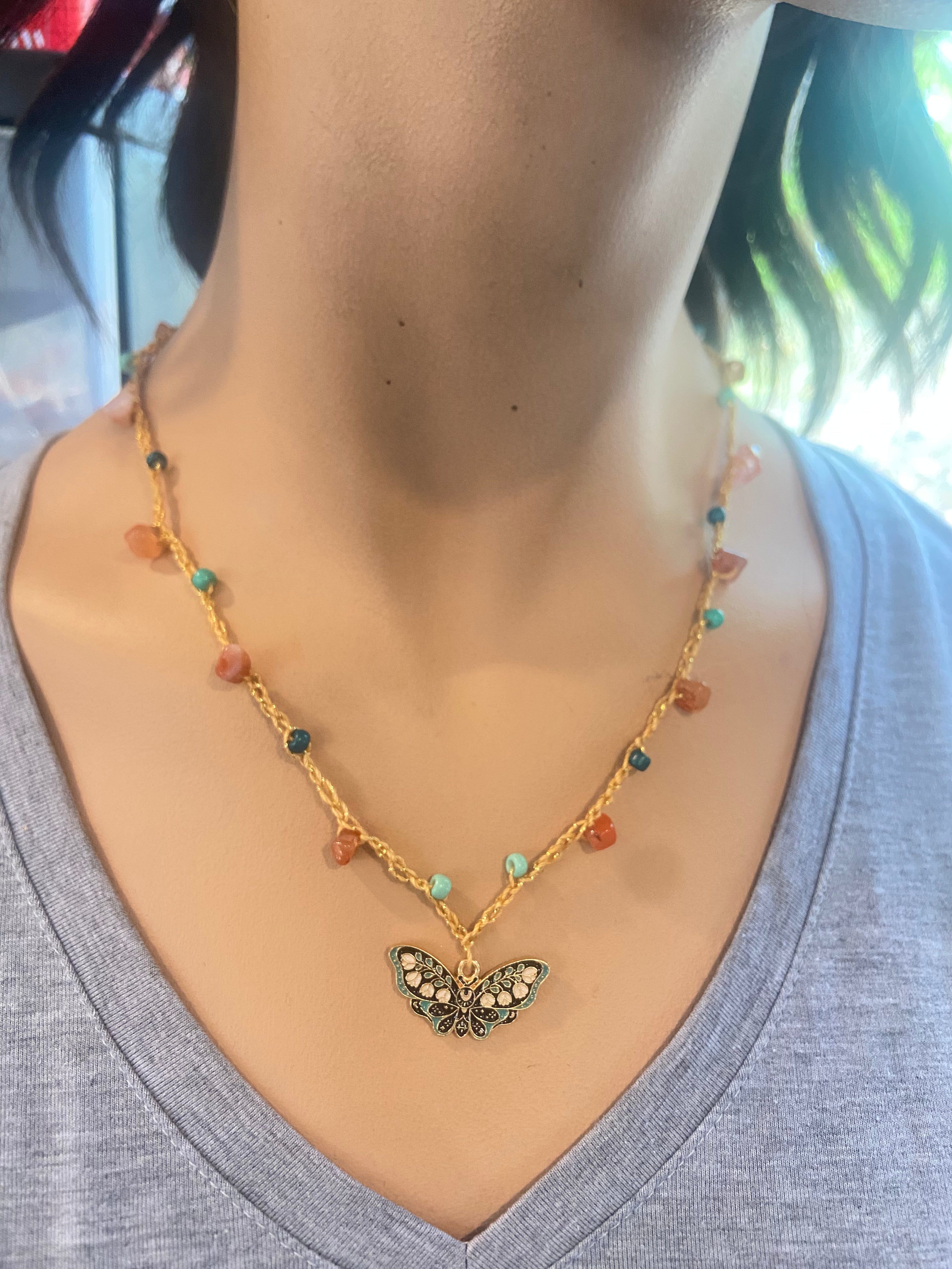 macrame butterfly W/ carnelian ￼