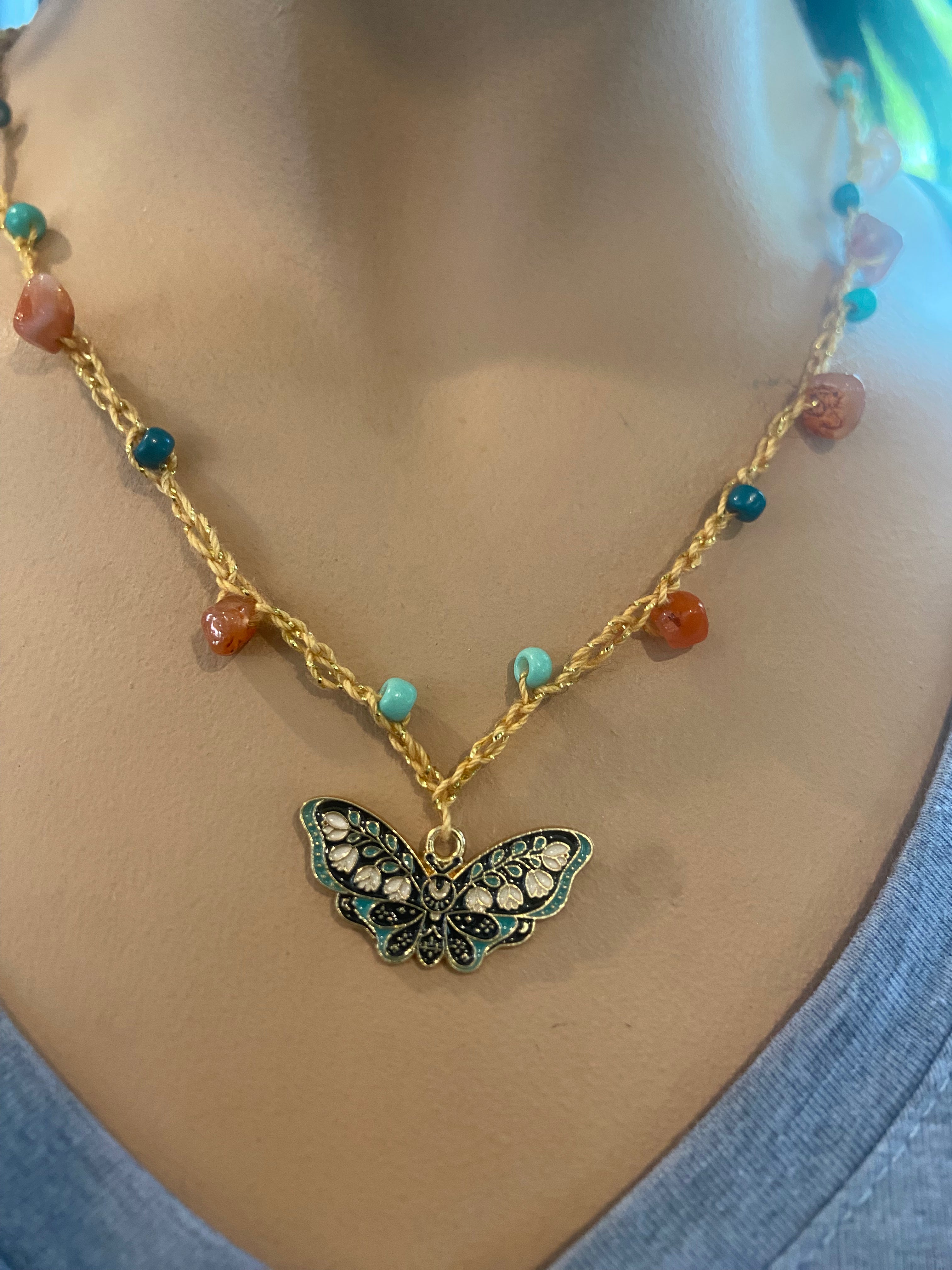 macrame butterfly W/ carnelian ￼