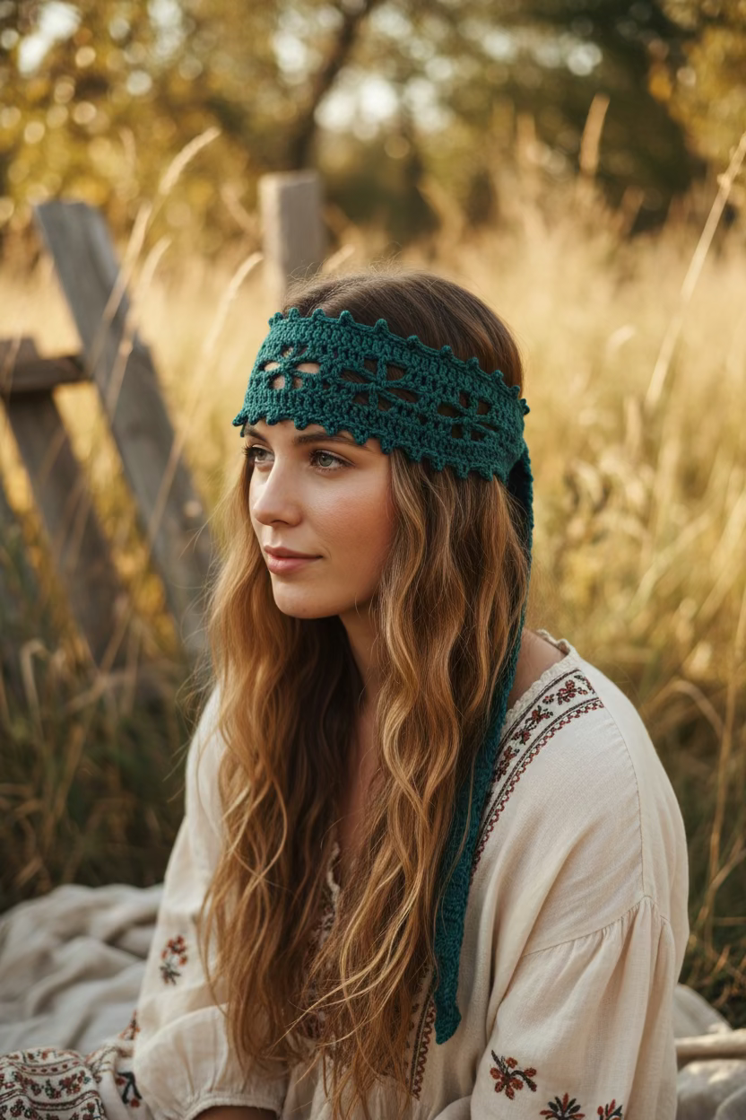 Forest green Floral lace  head wrap